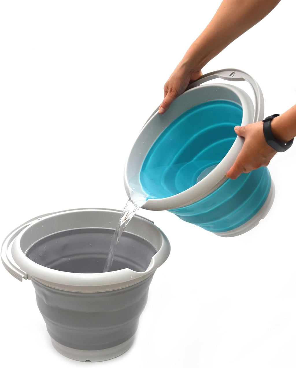 10L (2.6 Gallon) Collapsible Plastic Bucket - Foldable round Tub - Portable Fishing Water Pail - Space Saving Outdoor Waterpot, Size 33Cm Dia (1, Bright Blue)