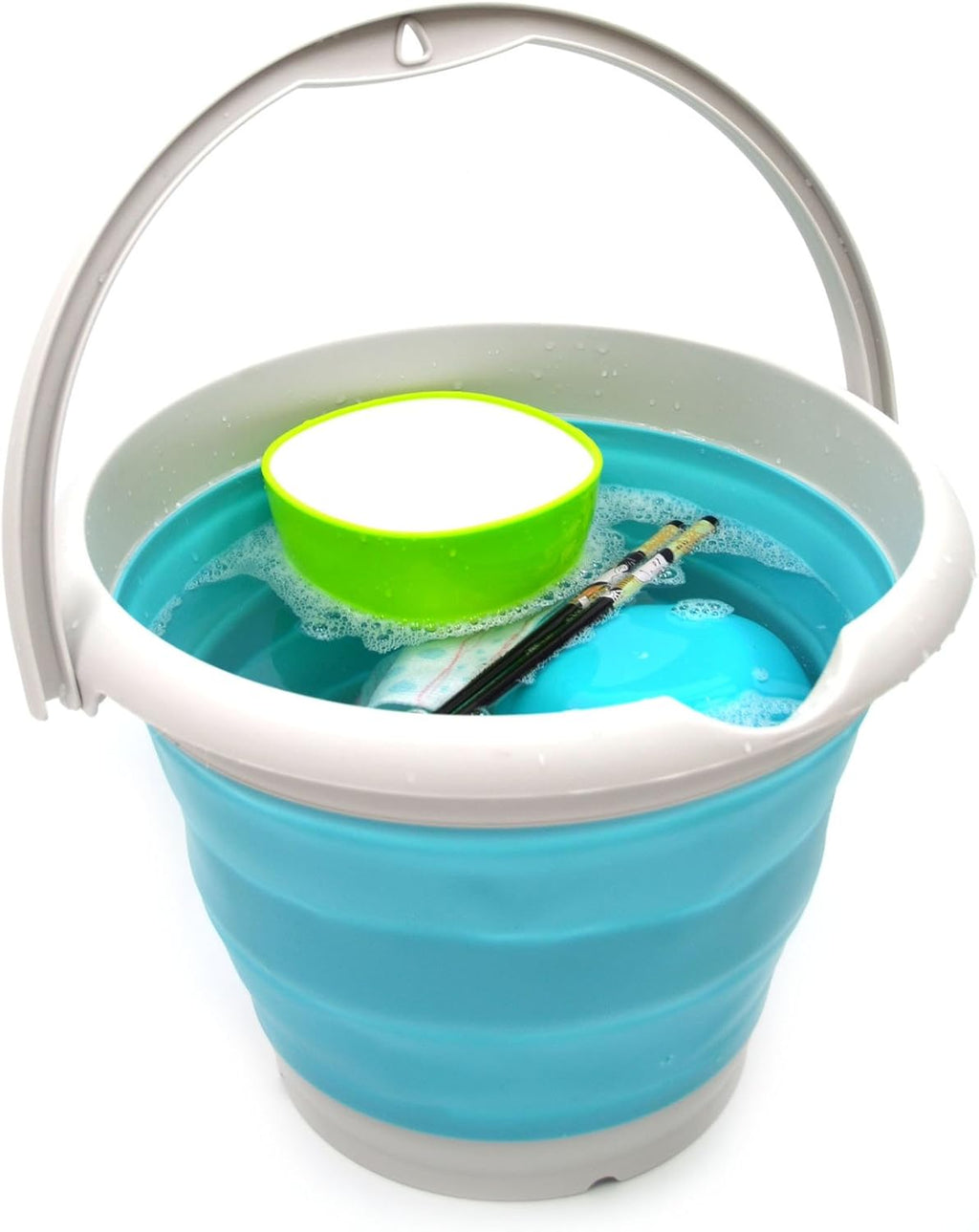 10L (2.6 Gallon) Collapsible Plastic Bucket - Foldable round Tub - Portable Fishing Water Pail - Space Saving Outdoor Waterpot, Size 33Cm Dia (1, Bright Blue)